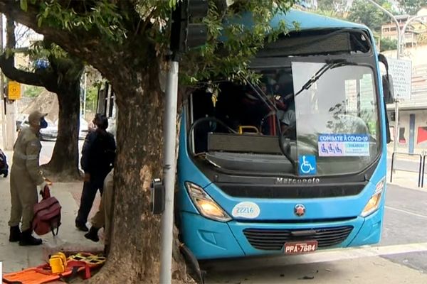 Motorista e passageiros ficaram feridos após Transcol bater em árvore na Avenida Vitória