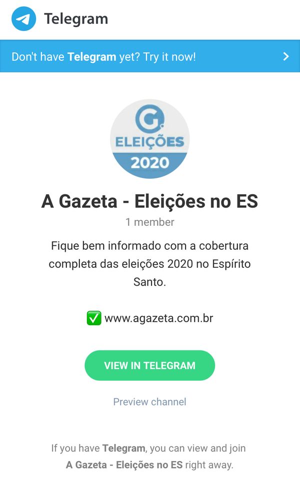 Canal de A Gazeta no Telegram: cobertura das eleições 2020 na palma de sua mão