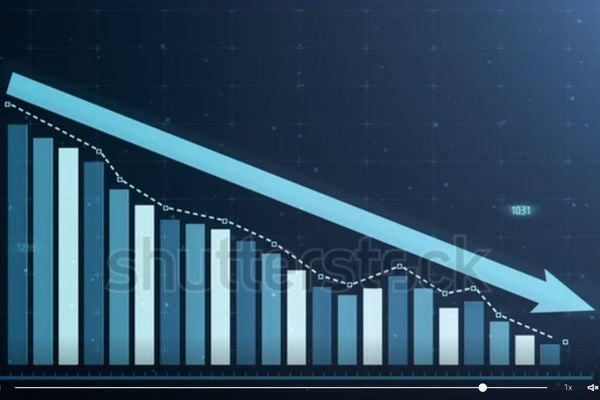 Gráfico de barras com flecha que aponta no sentindo descendente  Frame de animação disponível para download no banco de imagens Shutterstock