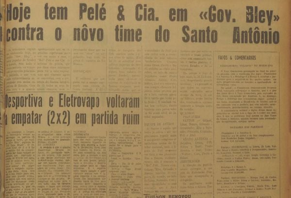 Em julho de 1965, A Gazeta fez a cobertura da histórica partida entre Santo Antônio e Santos por Cedoc/A Gazeta
