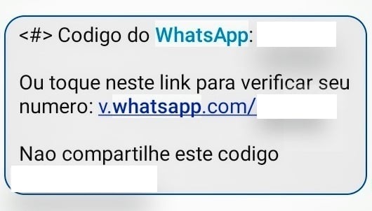 Mensagem enviada pelo WhatsApp quando o usuário quer trocar de aparelho. Não forneça o código enviado para ninguém e evite ter o aparelho clonado