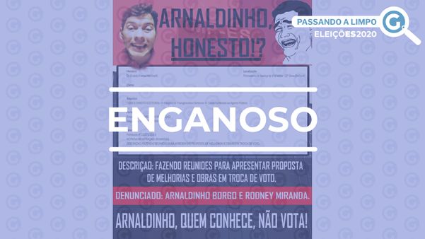 Montagem usa denúncia verdadeira que acabou sendo arquivada em tom de condenação contra Arnaldinho Borgo (Podemos)