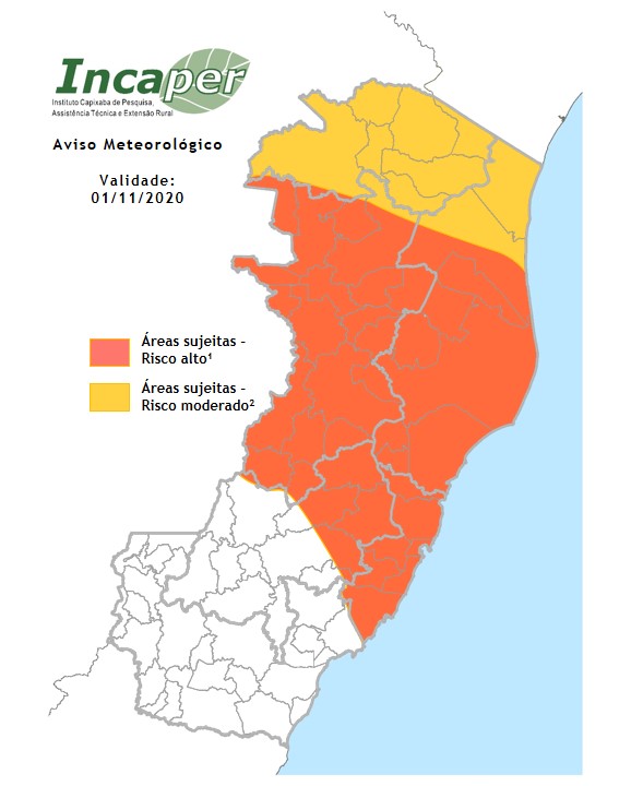 Incaper alerta para chuvas contínuas no ES