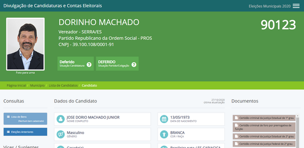 Print screen mostra o cadastro de