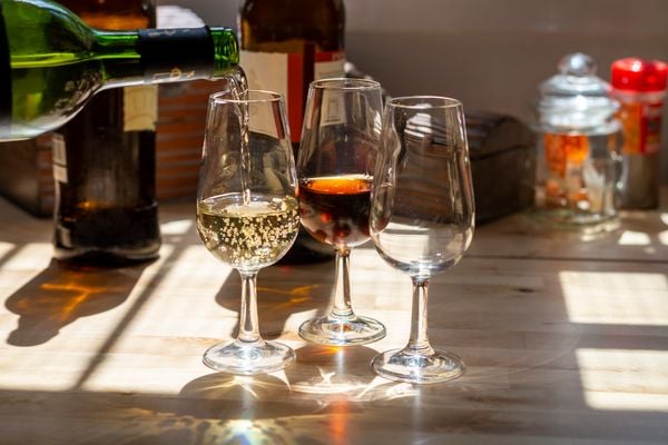Taças com variedades de vinho de Jerez
