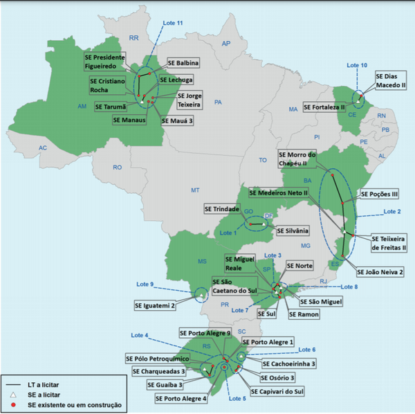 Aneel fará leilão para construção de linha de transmissão de energia no ES. Mapa mostra trecho em que será leiloado para construção de linhas de transmissão