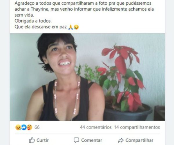 Postagem lamenta a morte nas redes sociais 