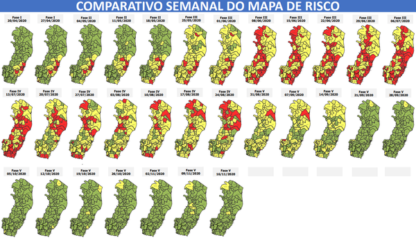 Comparativo mostra a evolução do mapa de risco desde o início da classificação, em abril