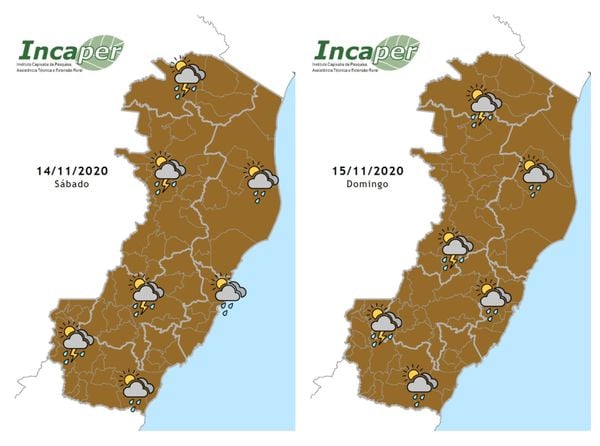 Previsão do tempo para o ES no fim de semana, segundo o Incaper