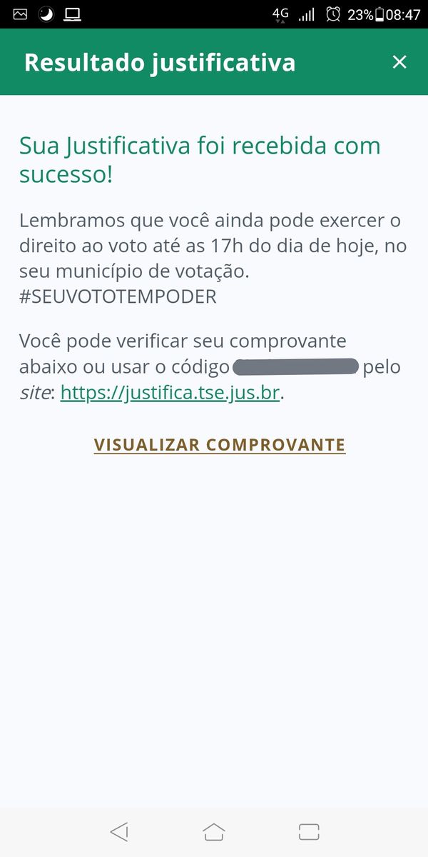 Depois de algumas tentativas, eleitora consegue justificar a ausência de voto pelo e-Título por Reprodução