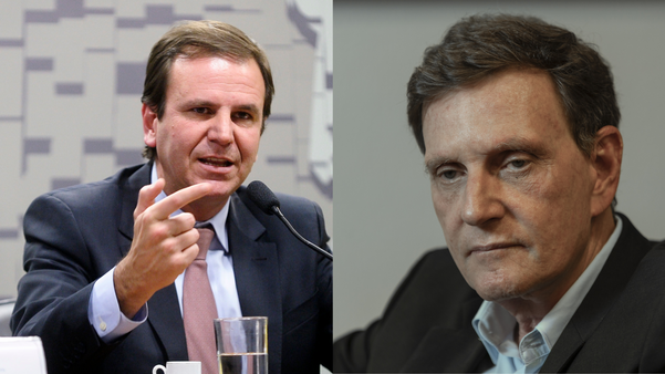 Eduardo Paes (DEM) a direita e  Marcelo Crivella (Republicanos) no lado esquerdo