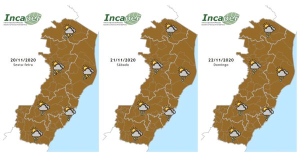 Previsão do Incaper para os próximos três dias no ES