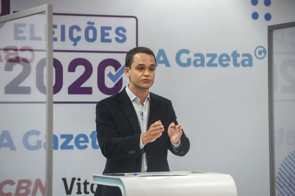 Delegado Pazolini, candidato a prefeito de Vitória pelo Republicanos durante debate promovido pelo site A Gazeta e pela rádio CBN por Vitor Jubini