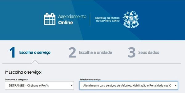 Tela do Detran-ES, agendamento