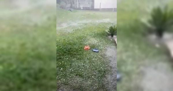 Moradora registra chuva em Aracê, em Domingos Martins