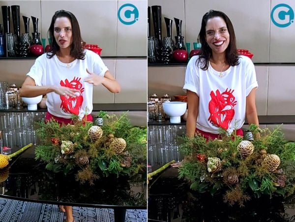 A designer floral Bruna Medeiros ensina a fazer arranjo natalino para mesa.