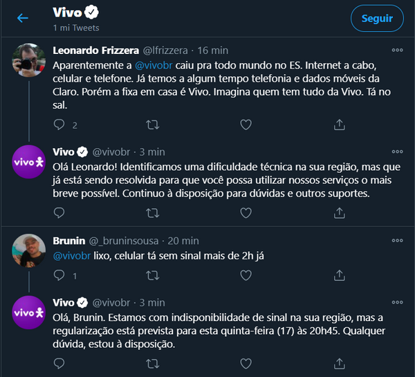 Vivo responde consumidores no Twitter