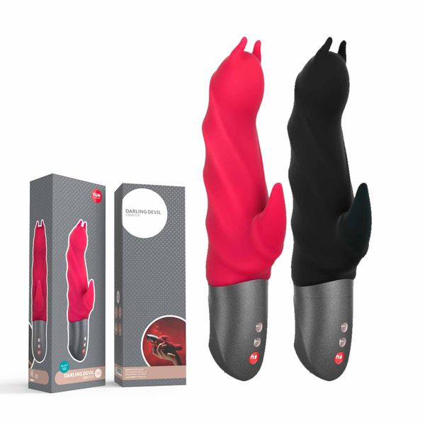 Vibrador Darling Devil  Fun Factory. Estimula ao mesmo tempo a vagina e o clitóris. Tem  4 velocidades e 6 padrões. Preço: R$ 638,00. Ou em até 3x de R$ 212,67. por Butique Bella/Divulgação
