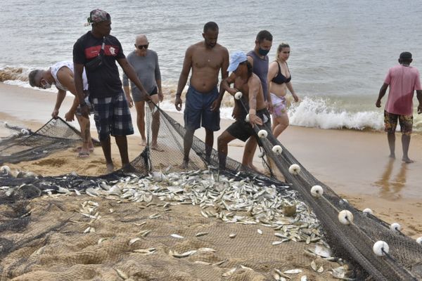 Puxada de rede na Praia de Itapuã, em Vila Velha por Ricardo Medeiros