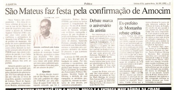 Quando a Justiça reconheceu a vitória de Amocim, houve festa em São Mateus por Arquivo AG