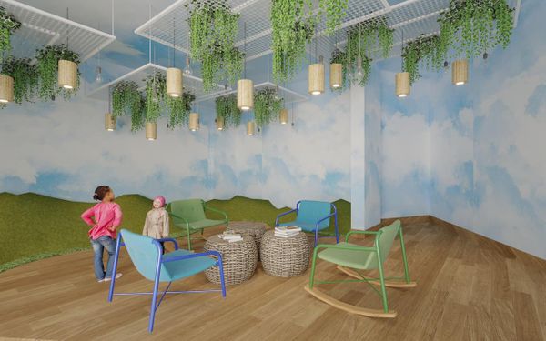 A Área Zen é um local para o relaxamento dos estudantes, com música ambiente e estrutura para a leitura de livros