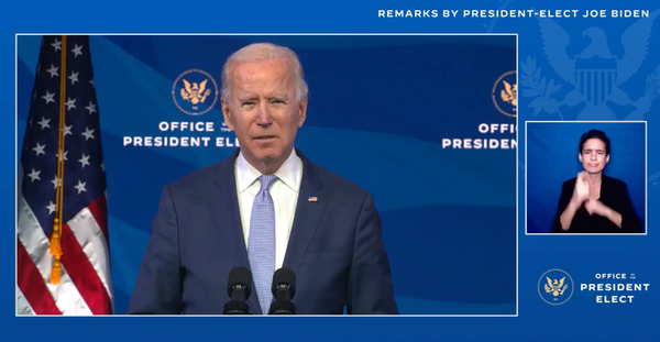 O presidente eleito, Joe Biden, durante pronunciamento