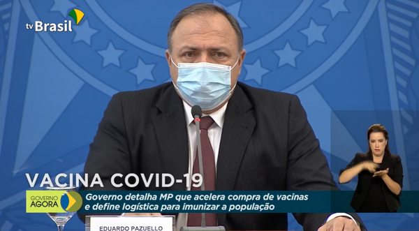 O ministro Pazuello durante coletiva de imprensa sobre a vacina da Covid-19