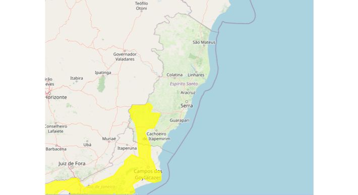 Aviso do Instituto Nacional de Meteorologia (Inmet) vai até o fim da manhã desta segunda-feira (11) para cidades da região Serrana, do Sul e Caparaó