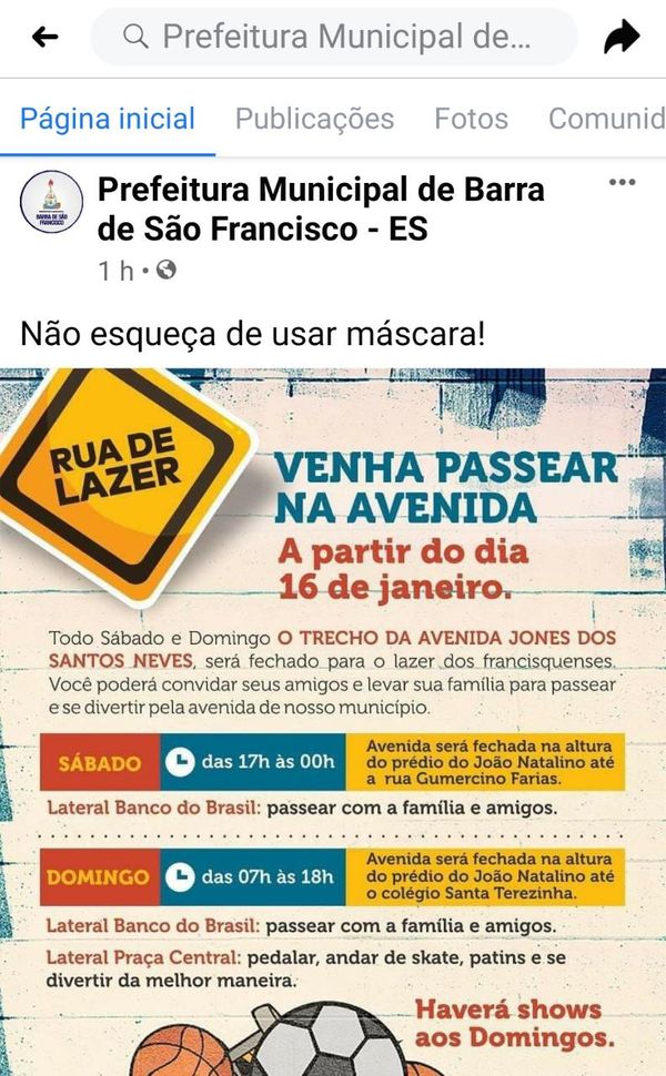 Postagem foi colocada em um perfil da prefeitura e retirada posteriormente