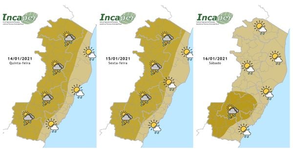 Previsão do Incaper para os próximos três dias