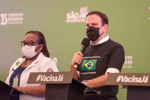 O governador João Dória em coletiva sobre a aprovação da vacina da Covid-19