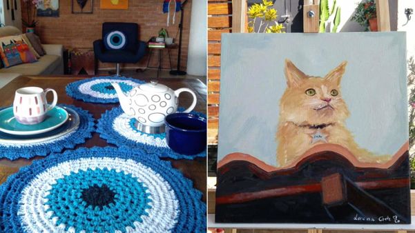 Artes em crochê e pintura em tela feitas por Lorena Cratz / @artesdacratz