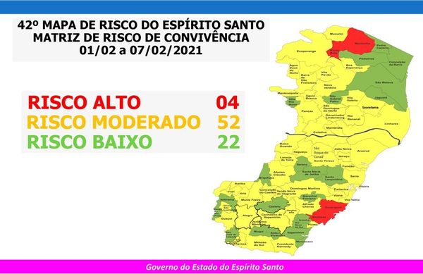 Mapa de Risco: quatro municípios estão classificados como risco alto