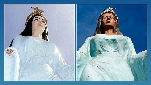 Diferença na coloração do rosto da estátua de Iemanjá