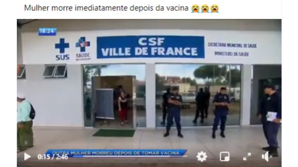 Vídeo na verdade trata da morte de uma mulher de 71 anos, por infarto, após a vacinação contra a gripe Influenza A (H1N1), em 2018