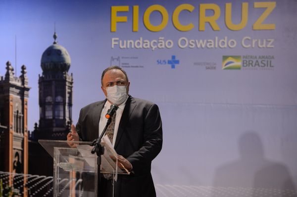 O ministro da Saúde, Eduardo Pazuello durante cerimônia de divulgação do edital de licitação do Complexo Industrial de Biotecnologia em Saúde-CIBS, na Fiocruz.