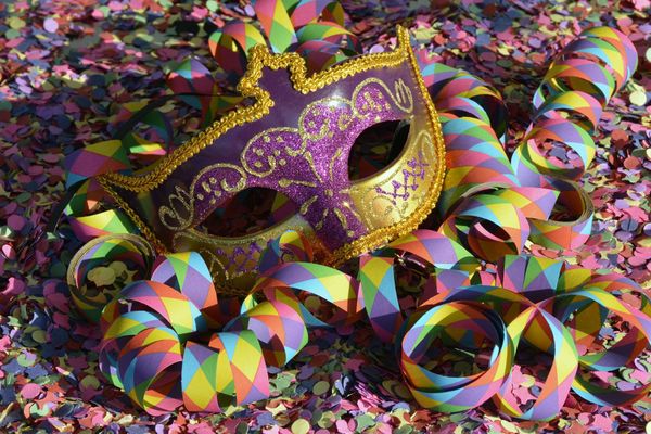 carnaval, máscara, confete, serpentina