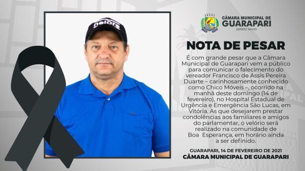 Câmara de Guarapari emite nota de pesar sobre morte de vereador Chico Móveis
