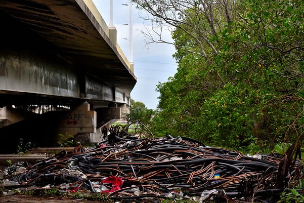 Criminosos usam área debaixo da Ponte da Passagem e manguezal para descartar resíduos oriundos dos furtos de fios de cobre na região da Ufes  por Fernando Madeira