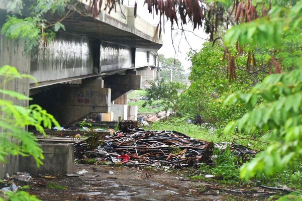 Criminosos usam área embaixo da Ponte da Passagem e manguezal para descartar resíduos oriundos dos furtos de fios de cobre: no dia seguinte à matéria de AG, problema persiste