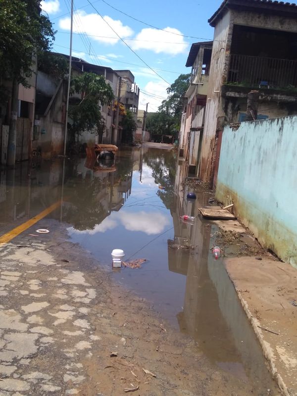 Ruas alagadas em Bom Jesus do Norte, nesta terça-feira (23)  por Defesa Civil Municipal
