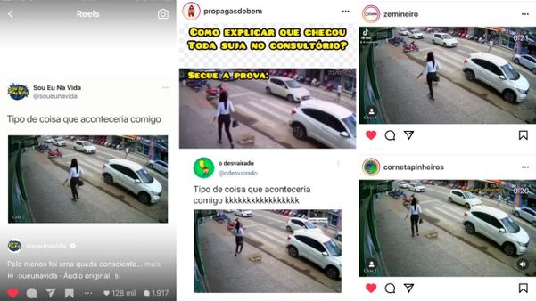 Queda da capixaba foi compartilhada em várias páginas de humor