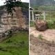 Imagem - Vídeo: pedras se soltam de rocha  e rolam em Água Doce do Norte