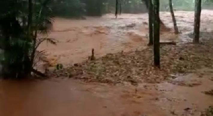 Córregos ficaram cheios após a chuva que atingiu São Francisco de Batatal e Carolina na tarde desta segunda-feira (8); veja o vídeo da força das águas