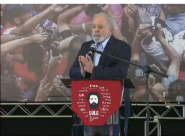 Ex-presidente Luiz Inácio Lula da Silva (PT) durante pronunciamento 