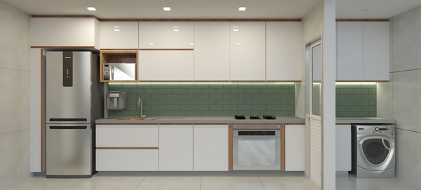 A arquiteta Aline Lacerda também recomenda o uso de armários fechados na cozinha. Isso porque eles são capazes de esconder mais os objetos e manter a organização visual do ambiente.  por Aline Lacerda