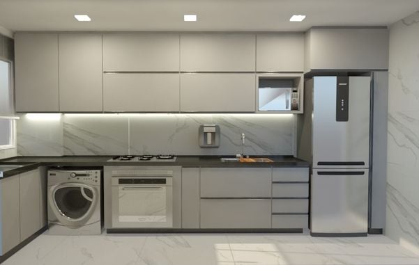 Além de pensar nos móveis embutidos, outra alternativa para economizar espaço é pensar em eletrodomésticos funcionais capazes de atender diferentes necessidades em um item.  por Aline Lacerda