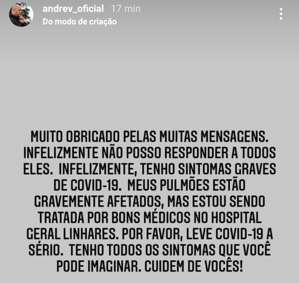 Publicação do técnico André Visser nas redes sociais