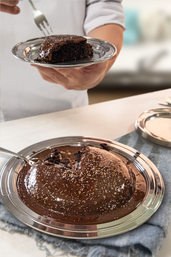 Bolo de frigideira de chocolate com ganache