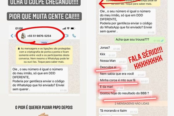 Ex-BBB Jonas Sulzbach mostra tentativa de golpe no WhatsApp
